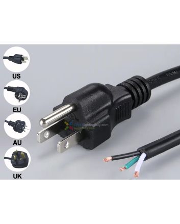3-Prong AC Power Cord Pigtail with Open Wiring, 1.8m, 16/18 AWG, US/EU/AU/UK Type Available