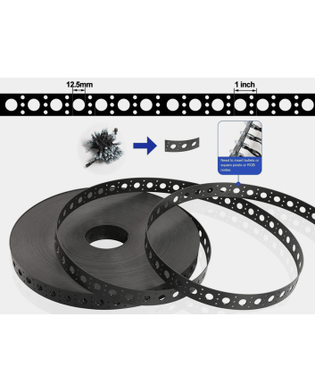 Black Plastic Mounting Strip for 12mm RGB Pixel Node, 1 inch Hole Spacing, 50m Roll