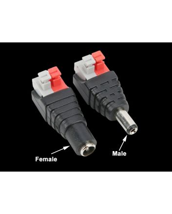 DC Barrel Adapter, 2.1x5.5mm Male/Female to Spring Wire Terminals