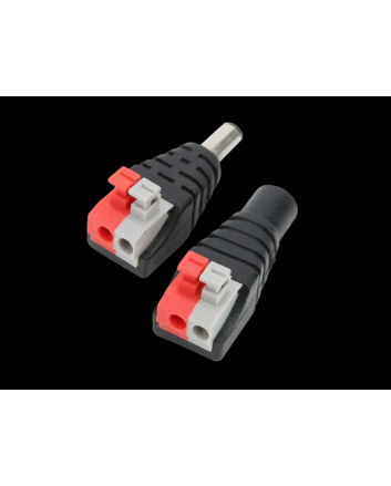 DC Barrel Adapter, 2.1x5.5mm Male/Female to Spring Wire Terminals