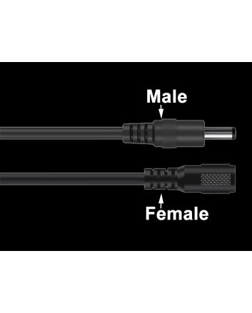 DC Power Pigtail Connector with 20AWG Bare Leads, 2.1mm x 5.5mm, Male or Female