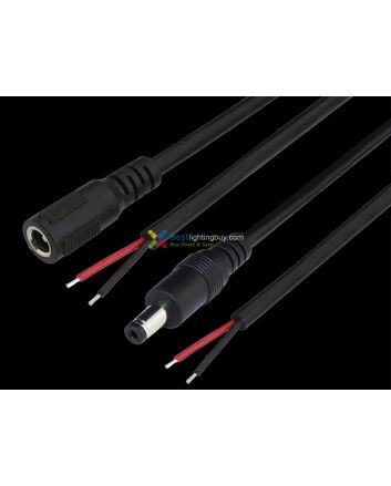 DC Power Pigtail Connector with 20AWG Bare Leads, 2.1mm x 5.5mm, Male or Female