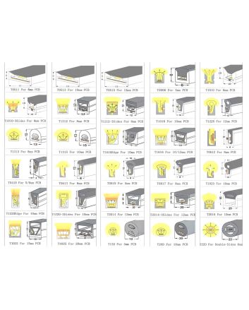 Flexible Silicone LED Neon Diffusers for LED Strips, Top/Side/Circular View, 5m