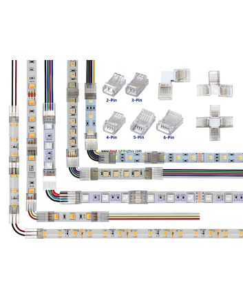 Solderless Clamp-On SMD LED Strip Connectors, 2/3/4/5/6pin 8/10/12mm Available