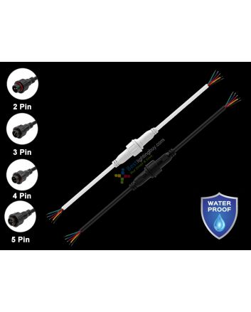 Waterproof Male & Female Connector Cable Set, 2/3/4/5-Wires, Black/White Available, Pack of 5