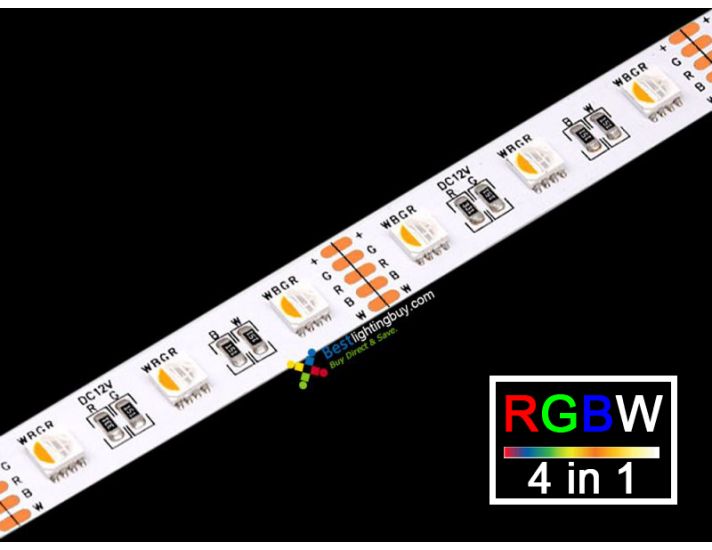 4-in-1 (Quad Chip) RGBW Flexible LED Strip, 60 LED/M, 12V/24V, 5M/Reel 