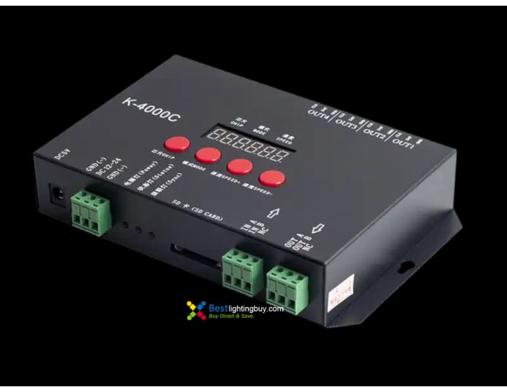 4 Ports K-4000C SD Card LED Pixel Controller for SPI/DMX RGB/RGBW Strips, 4096 Pixels, 5-24V DC