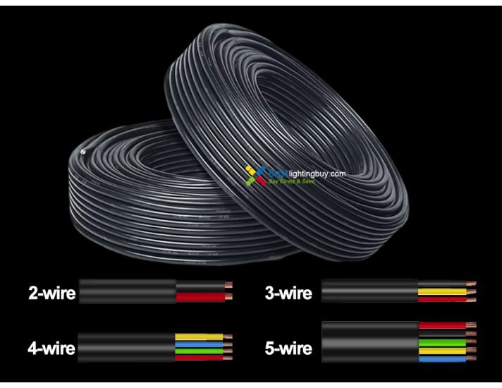 Black PVC Jacketed 2/3/4/5 Conductor 22-18 AWG Wire Cable, 10m
