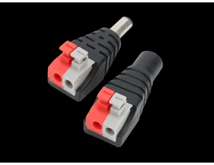 DC Barrel Adapter, 2.1x5.5mm Male/Female to Spring Wire Terminals