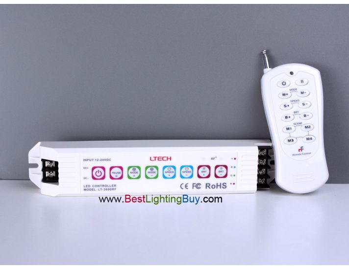 LT-3600RF RGB controller with RF Remote, 6A/CH, 12V-24V DC