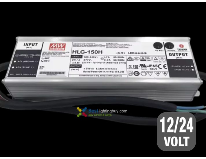MEAN WELL HLG-150H Series IP67/IP65 Power Supply, 12V/12.5A, 24V/6.3A Available
