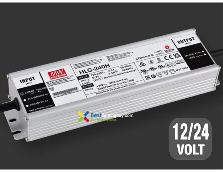 MEAN WELL HLG-240H Series IP67/IP65 Power Supply, 12V/16A, 24V/10A Available