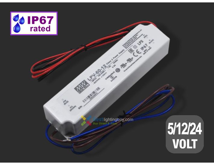 MEAN WELL LPV-60 IP67 Constant Voltage Power Supply, 5/12/24V Available