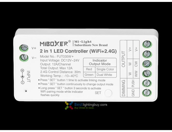 MiBoxer FUT035W+ 2-in-1 2.4 GHz Wi-Fi Tunable White LED Controller 
