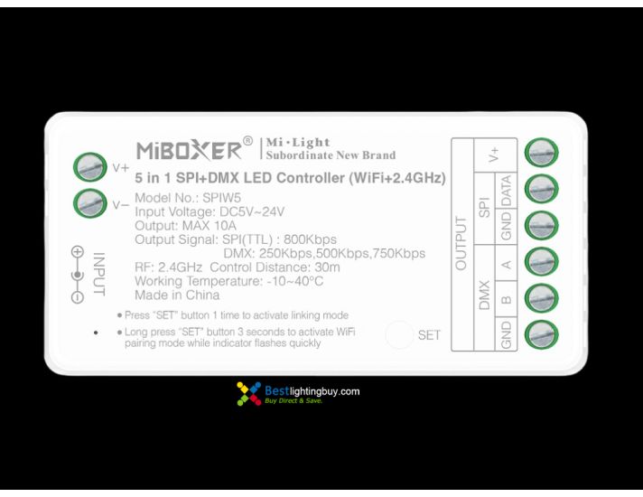 Miboxer SPIW5 5 in 1 SPI & DMX LED Controller (WiFi+2.4G), 5-24V DC