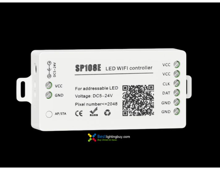 SP108E WIFI Digital RGB/RGBW SPI LED Controller, 2048 Pixels, 5V-24V DC